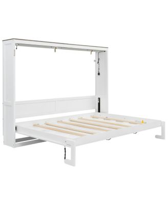Queen Size Murphy Bed with LED Light, Foldable Cabinet