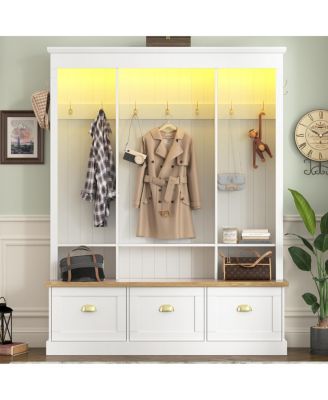 Elegant APP Controlled LED Hall Tree with Roman Column Design & Storage Bench