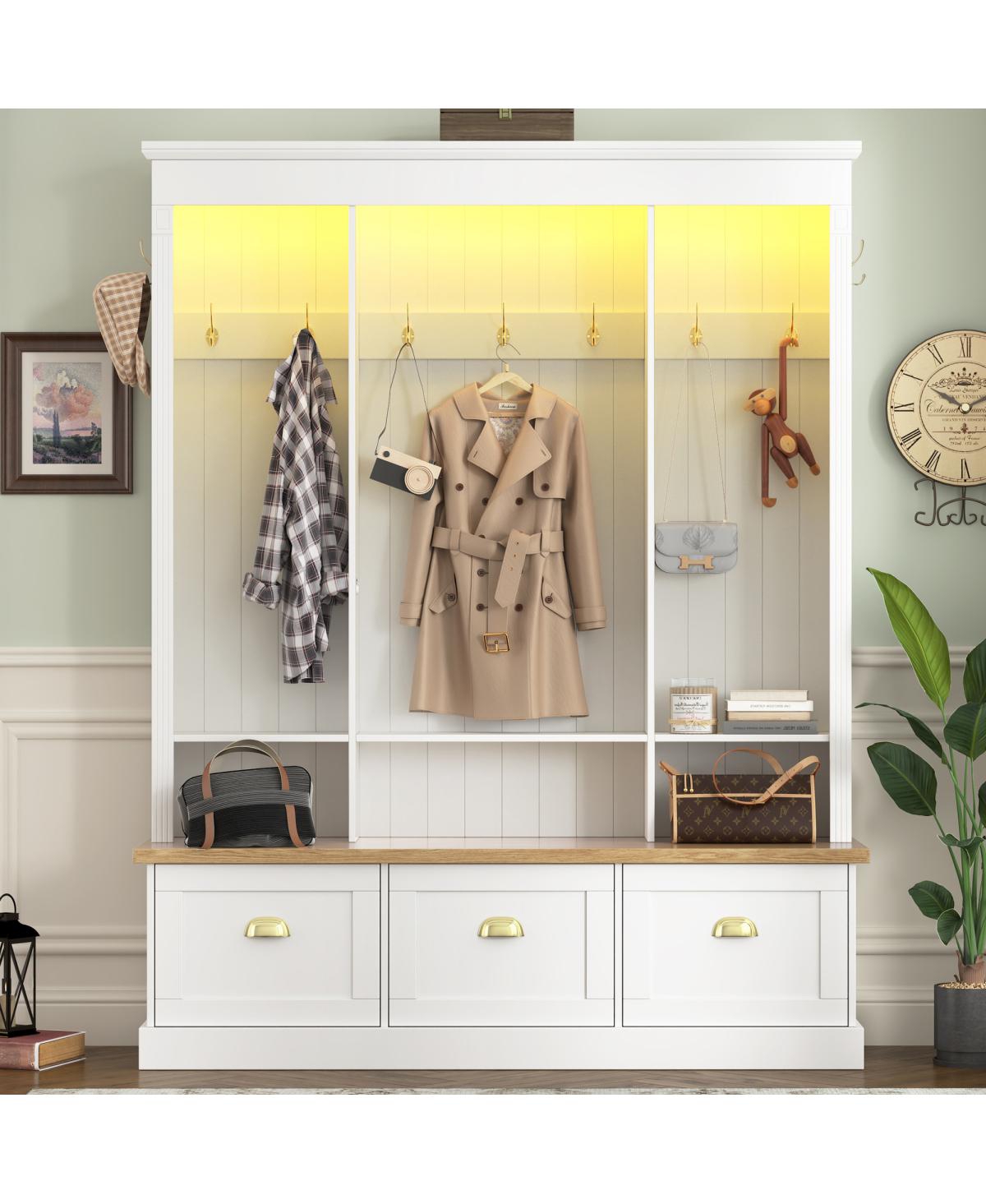 Streamdale Furniture Elegant App Controlled Led Hall Tree with Roman Column Design & Storage Bench