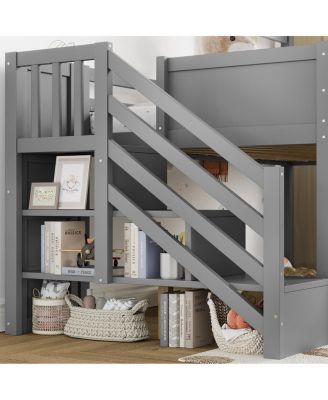 Twin Loft Bed with Storage, Desk, Slide & Stairs