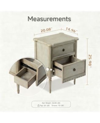 Wood 2 Drawer Farmhouse Nightstand with Antique Finish