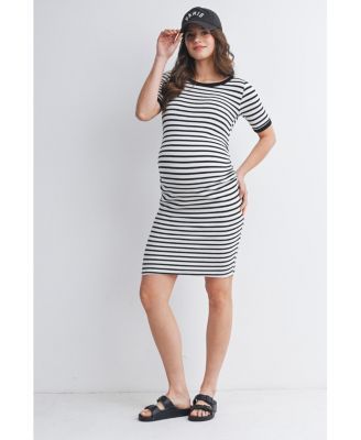 Maternity Striped Bodycon Short Sleeve Dress