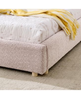 Queen Size Upholstered Bed Frame, Modern Minimalist Curved Headboard