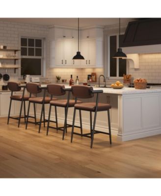 Bar Stools Set of 4 26.5inch Upholstered Counter Height Bar Stools for 2 with Armrest Wider Thickened Cushion Bar Chairs with Backrest