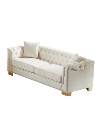 Classic Modern Sofa, 84-inch Chesterfield with Rolled Arms and Tasseled Clouds in Velvet
