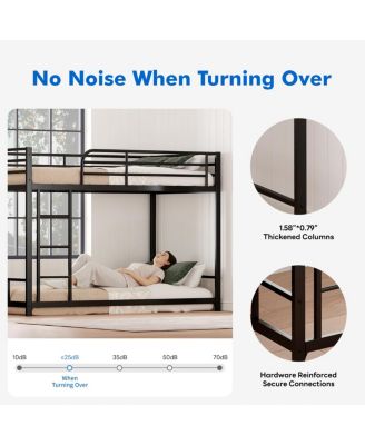 Twin Over Twin Metal Bunk Bed with Guard Rails & Ladder, Space-Saving