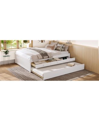 Full Platform Bed with Trundle, 2 Drawers, Power Strip