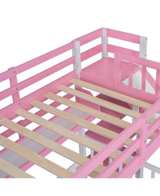 Twin-Over-Twin Castle Bunk Bed with Drawers, Shelves & Slide