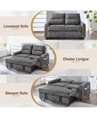 Chenille Pull Out Sofa Bed, 58-inch Sleeper Loveseat with Adjustable Backrest