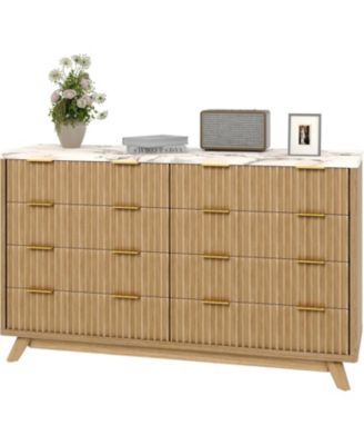 Fluted 8 Drawers Dresser for Bedroom, 54" Wide Modern Chest of Drawers, Curved Profile Design, Wood Storage Cabinet Organizer