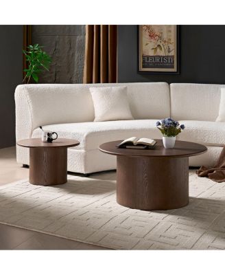 Coffee Table Set of 2, Round MDF Living Room Table, Walnut