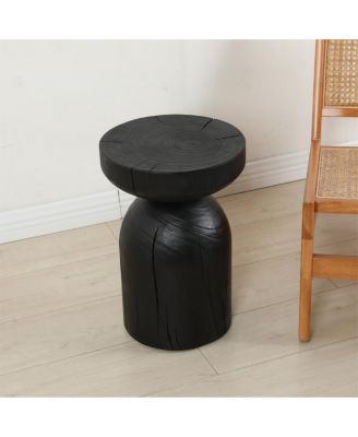 Solid Mango Wood Black Round Side End Table - 12.417.7 inch