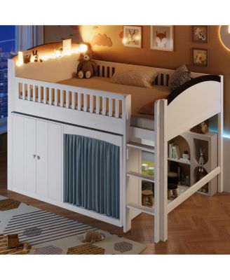 Streamdale   Loft Bed with Storage Cabinet, Wardrobe and LED