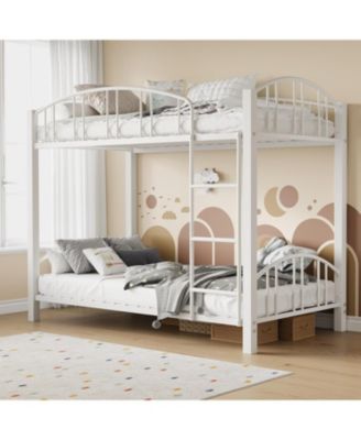 Metal Bunk Bed Twin Over Twin, Heavy Duty Bunkbeds Frame with Arched Guardrail and Safety Ladder, Sturdy Steel Bed for Kids Boys Girls
