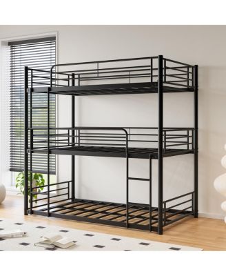 Sturdy Metal Triple Bunk Bed with Guardrails & Ladders