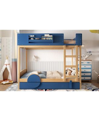 Streamdale  Bunk Bed with Trundle, Wood Bunk Bed Frame with Bookshelf