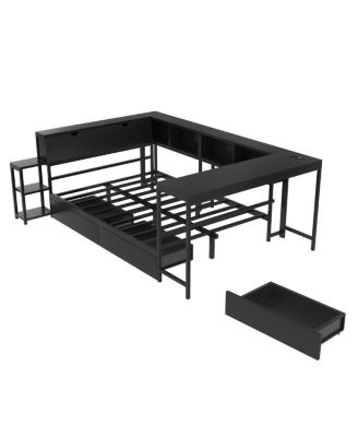Streamdale Corner Bed Frame   with Bookcase, LED, Charging Station