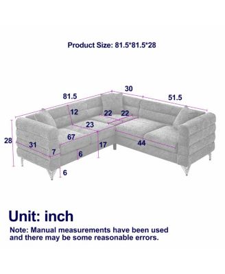 81.5-Inch Oversized Corner Sofa, L-Shaped Sectional Couch with 3 Cushions
