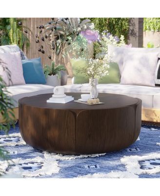 Streamdale Modern Wood Grain Drum Coffee Table