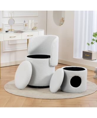 Stylish Swivel Barrel Chair with Storage & Free Cat Bed