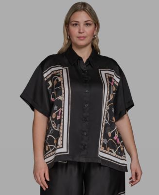 KARL LAGERFELD PARIS Plus Size Printed Collared Shirt - Macy's