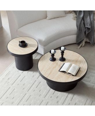 Streamdale Set of 2 Coffee Table, Round Sintered Stone Tabletop