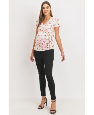 Maternity Floral Wrap Nursing Short-Sleeve Top