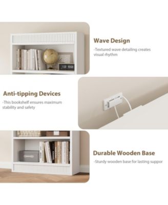 Tall Farmhouse Bookcase – 5-Tier Bookshelf with Fluted Design and Display Rack, Rustic Wood Freestanding Book Shelf for Office, Library