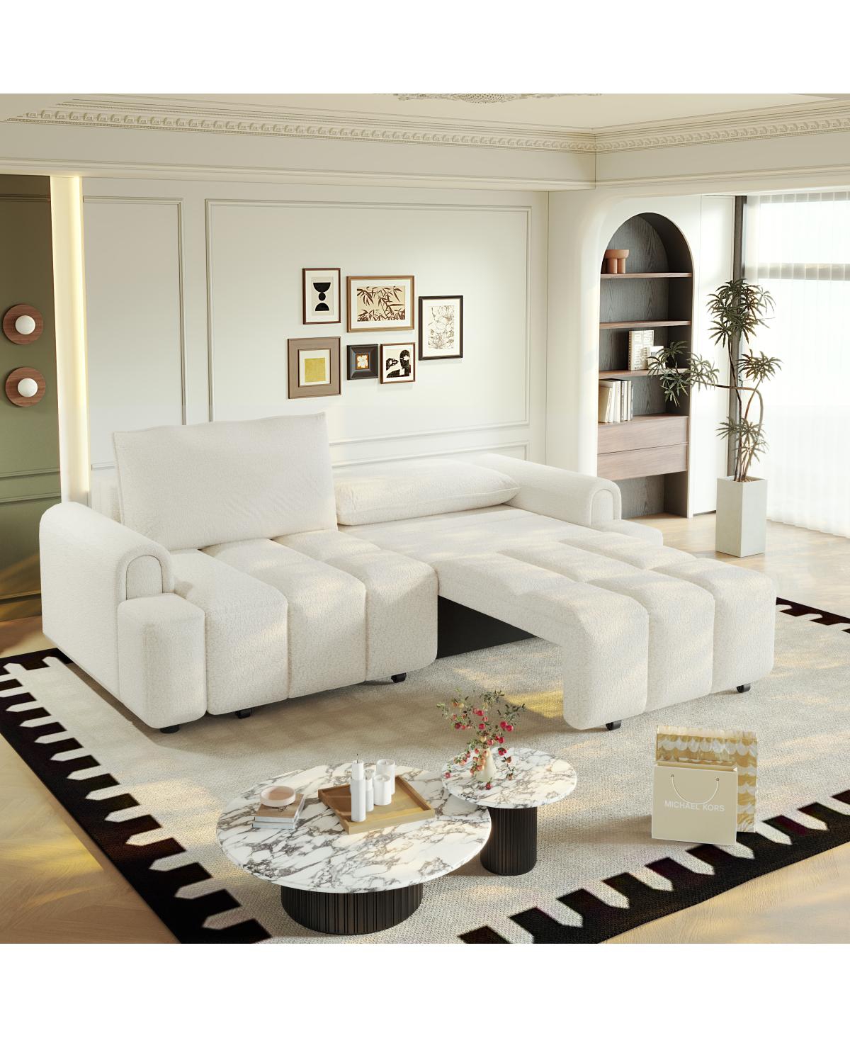 Streamdale Furniture Comfy 90.2" 4-Seater Teddy Fabric Couch with Storage, King Size 3-in-1 Sleeper Sofa Bed