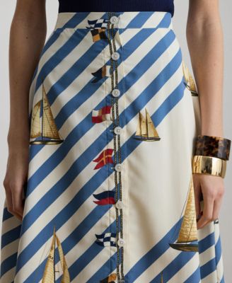 Women's Print Button-Front Crepe Skirt