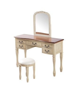 46" Vintage Makeup Vanity with Curved Flower Frame Mirror & 5 Drawers