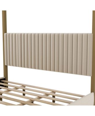 Streamdale King Size Beige Upholstery Canopy Platform Bed with Headboard & Metal Frame