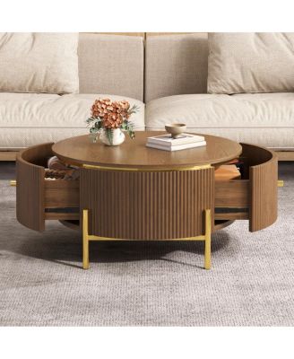 31.5" Modern Round Coffee Table with 2 Drawers