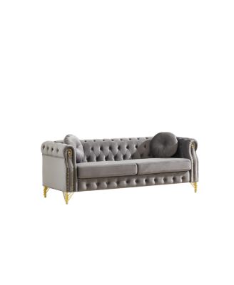 Streamdale Velvet Chesterfield Sofa with Pillows & Studs, Metal Legs