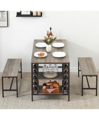 Dining Table Set for 4 Kitchen Table with 2 Benches Rectangular Dining Room Table Set