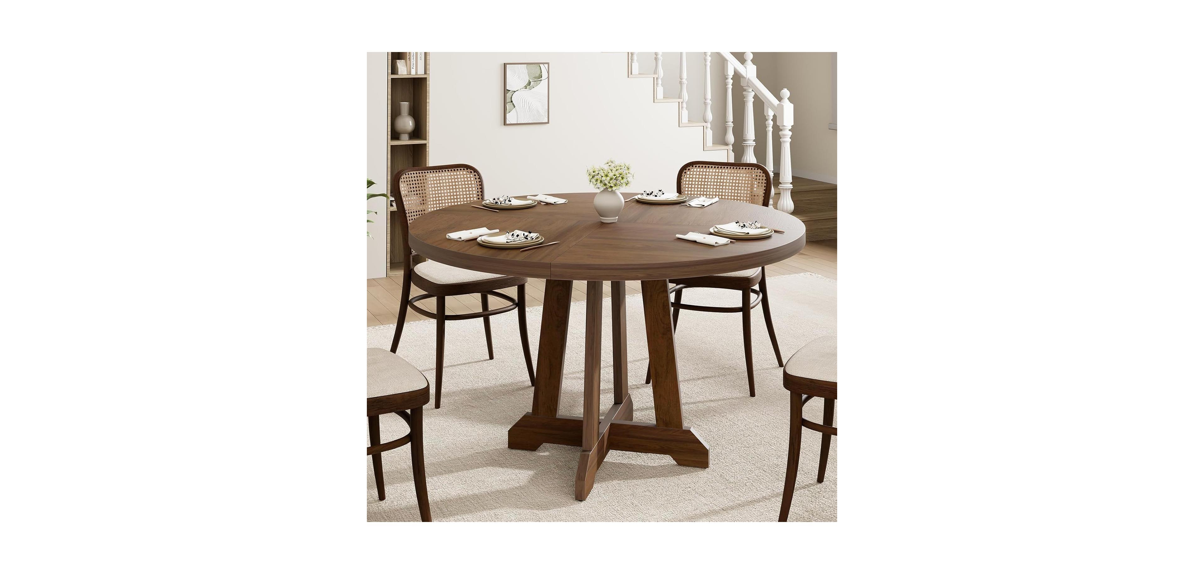 gaomon Round Dining Table for 4-6 People 47 Inch Round Dining Table Wooden Kitchen Table with Sturty Legs Dining Room Table for Dining Room Kitchen