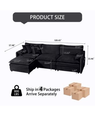 Modular Sectional Sofa , 3-Seater Comfy Cloud Couches with Movable Ottoman,  Chenille