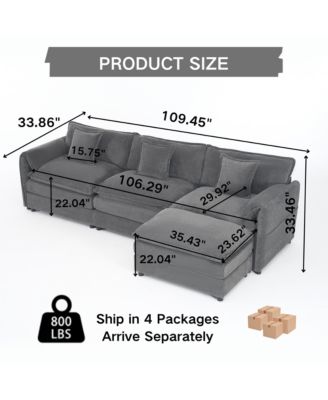 Modular Sectional Sofa , 3-Seater Comfy Cloud Couches with Movable Ottoman,  Chenille