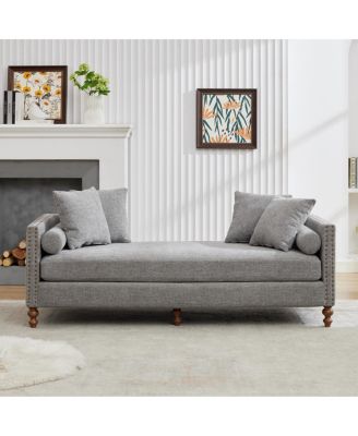 75.2" Wide Upholstered Chaise Lounge with Nailheads & 4 Pillows