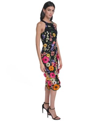 Petite Square Neck Embroidered Midi Dress