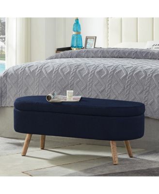 Luxury Oval Boucle Storage Ottoman Bench with Wood Legs