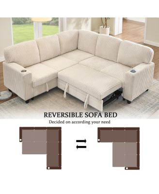 L-Shaped Sectional Sofa Bed with Pull-Out Bed & Storage