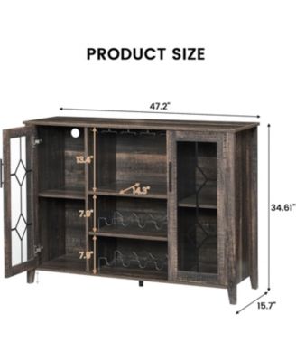 Wine Bar Cabinet with LED Light and Detachable Rack Wine Cabinet with Mesh Door Liquor Cabinet with Glass Holder Coffee Bar for Liquor