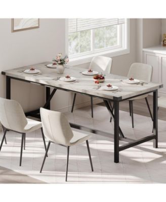 70.87 Inch Large Farmhouse Dining Table with Wood Grain Engineered Panels and Sturdy Black Metal Legs Seats 6-8 Dual Use as Home Office Desk