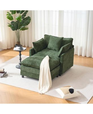 Modern Accent Chair with Ottoman, Chenille