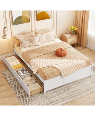 Queen Size Bed Frame with 2 Rolling Storage Drawers