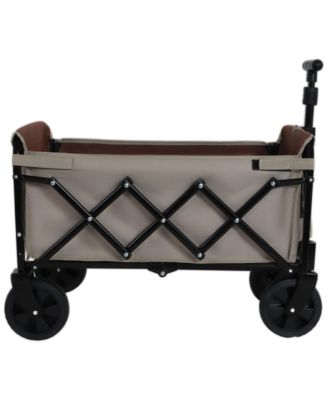 Collapsible Wagon Cart - Heavy Duty Utility Cart with Bench Seat, Storage Compartment and Included Dog Tether for Groceries, Camping