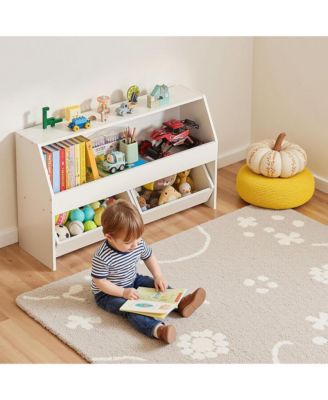 Wooden Kids Bookshelf, Toy Storage Cabinet with 2 Mobile Drawers, Storage Organizer for Nursery, Living Room and Preschool