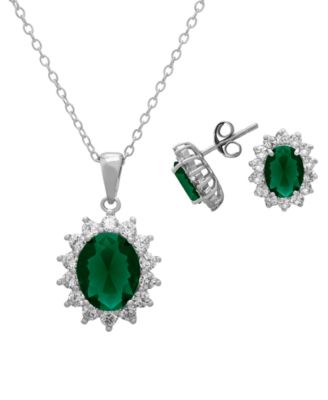 2-Pc. Lab Grown Emerald (2.04 ct. t.w.) and Lab Grown White Sapphire (2.2 ct. t.w.) Necklace and Earrings Set in Sterling Silver