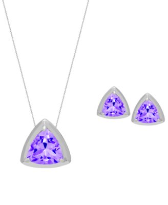 Macys 2-Pc Genuine Blue Topaz 298 ct tw Trillion Pendant Necklace and Stud Earrings Set in Sterling Silver - Amethyst 300$